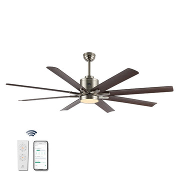 Octo 66" Contemporary Industrial Iron/Plastic Mobile-App/Remote-Controlled 6-Speed Ceiling Fan with Integrated LED Light